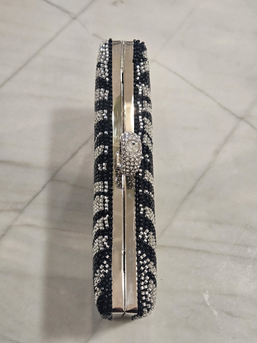Zebra Pattern Rhinestone & Beaded Evening Clutch - Picture 6 of 7